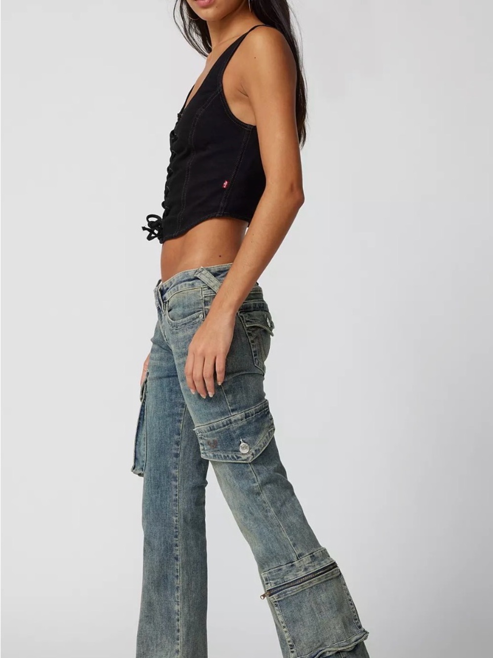 Rare True Religion Becca Low Rise Cargo Bootcut Jeans Y2K Horseshoe